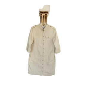 Escales Paris Women's Beige Officier Linen Dress Button Down Dress Size Large